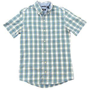 Izod‎ Blue & Yellow Plaid Short Sleeve Button Collar Casual Shirt Mens Small